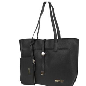 Kenneth Cole Reaction Black Pebbled Double-Strap Tote with Pouch